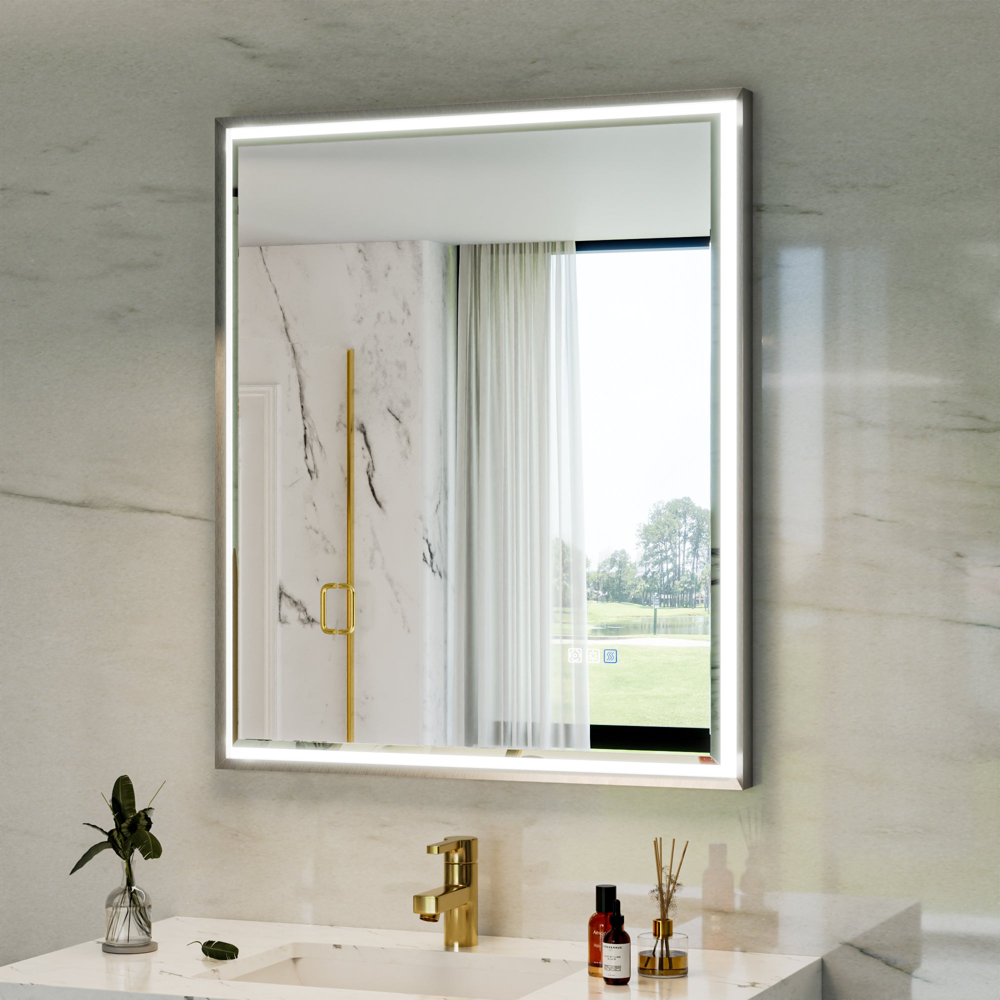 30 in. W x 36 in. Aluminum Framed LED Bathroom Mirror - Anti-Fog, Dimmable, Smart Memory, Brushed Nickel