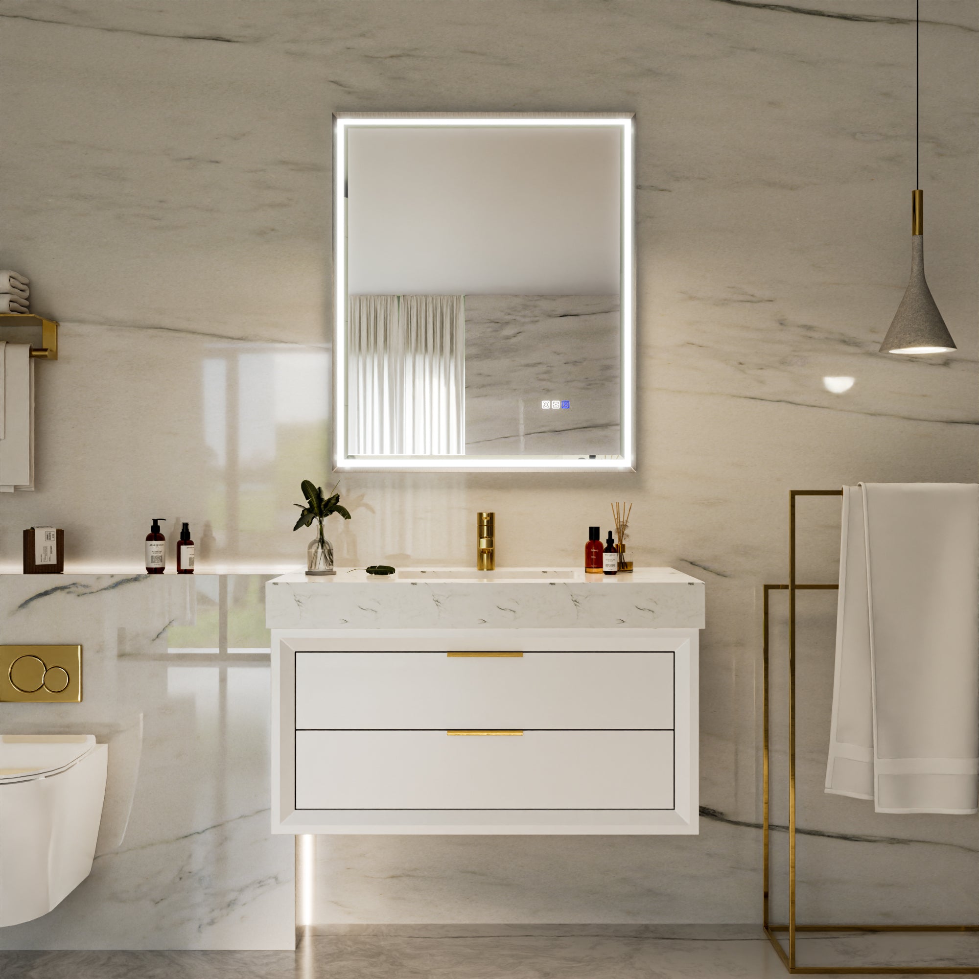 30 in. W x 36 in. Aluminum Framed LED Bathroom Mirror - Anti-Fog, Dimmable, Smart Memory, Brushed Nickel