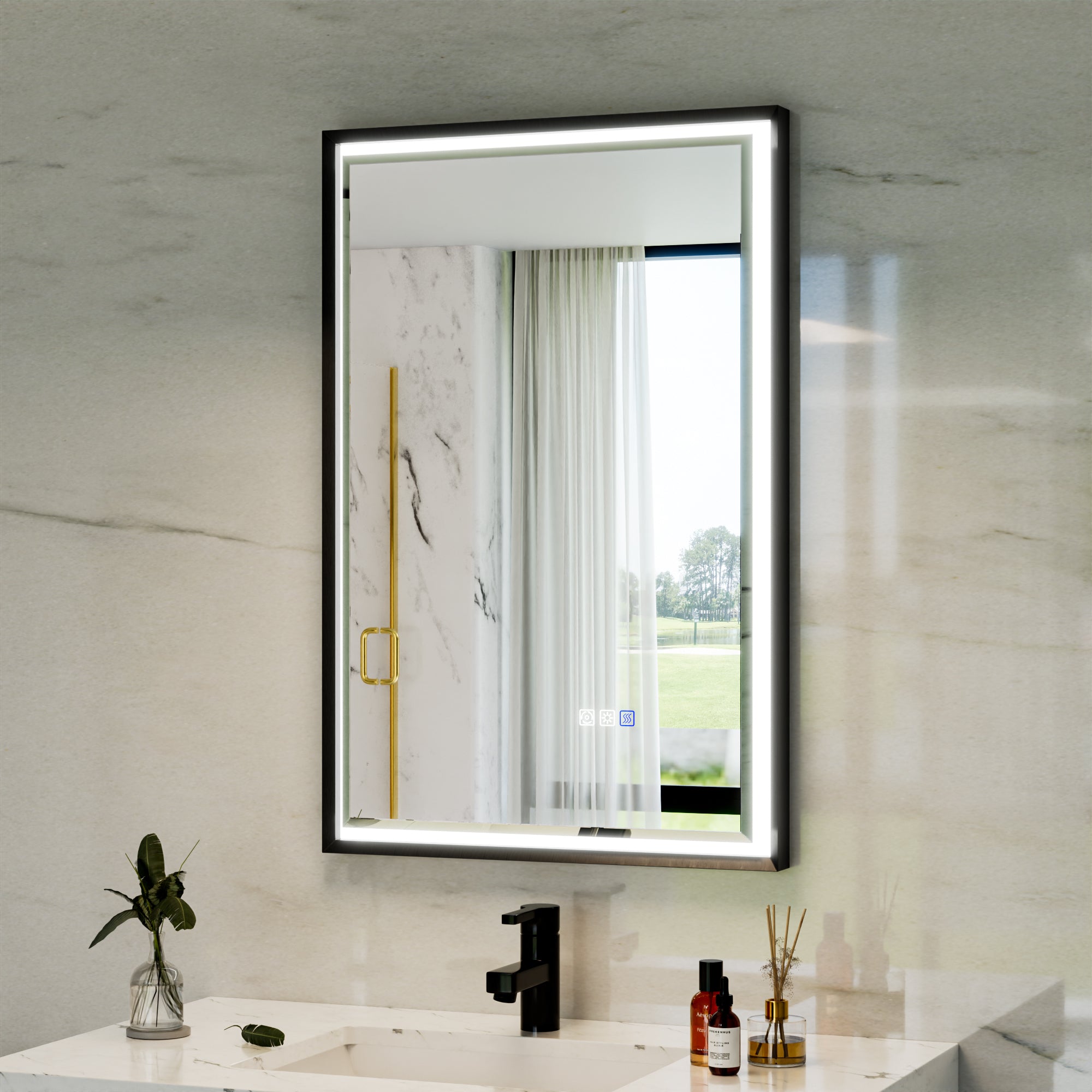 22 in. W x 34 in. Aluminum Framed LED Bathroom Mirror - Anti-Fog, Dimmable, Smart Memory, Matte Black
