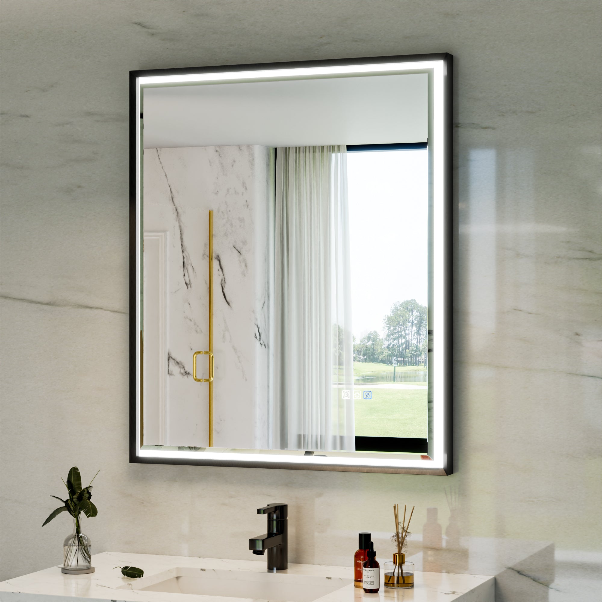 30 in. W x 36 in. Aluminum Framed LED Bathroom Mirror - Anti-Fog, Dimmable, Smart Memory, Matte Black
