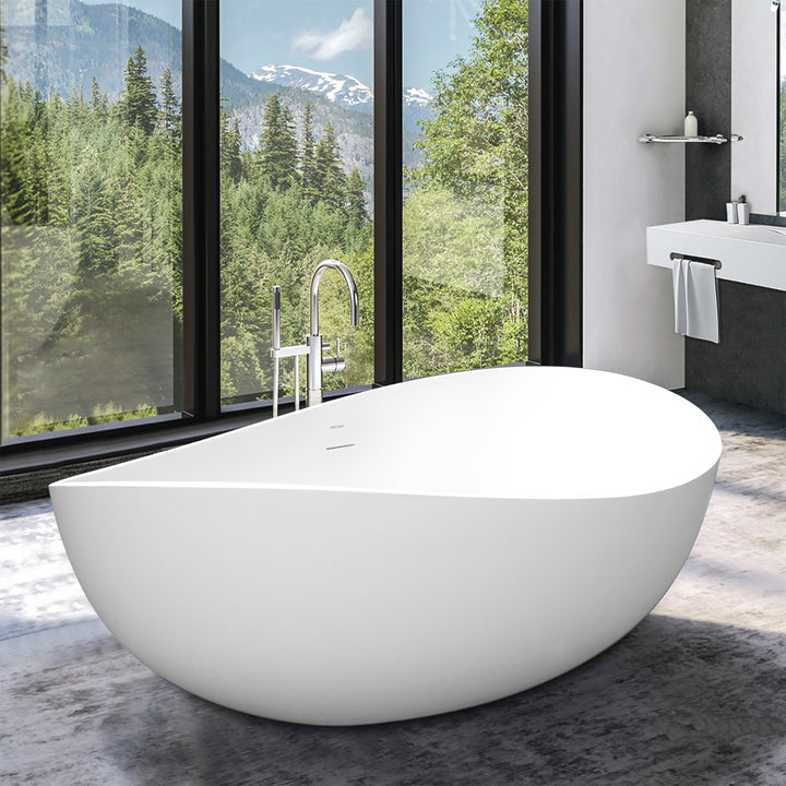 63'' Single Slipper Tub Solid Surface Stone Resin Freestanding Soaking Bathtub