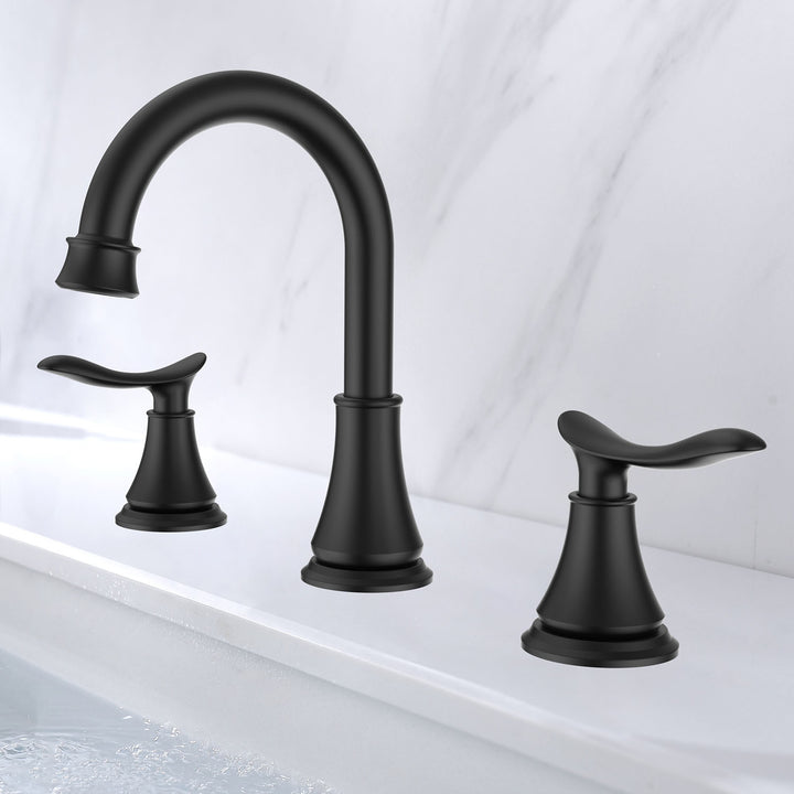 2-Handle 8 inch Widespread Bathroom Sink Faucet Lavatory Faucet 3 Hole With Pop Up Drain Assembly