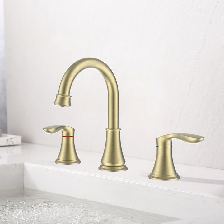2-Handle 8 inch Widespread Bathroom Sink Faucet 3 Hole 360° Swivel Spout Vanity Sink Basin Faucets with Pop Up Drain Assembly