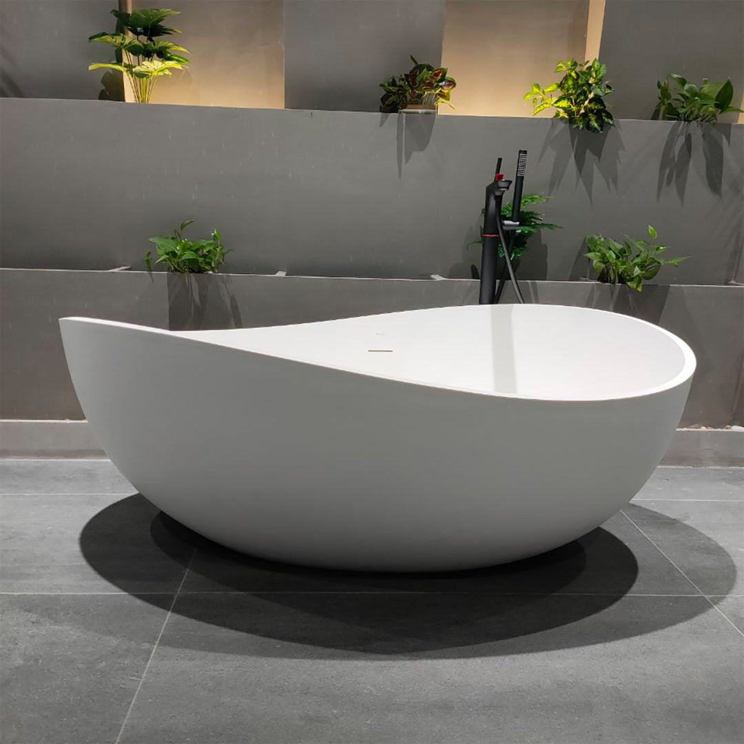 63'' Single Slipper Tub Solid Surface Stone Resin Freestanding Soaking Bathtub