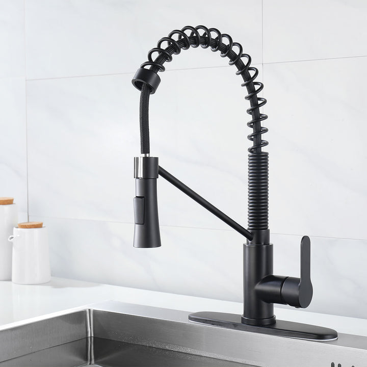 Matte Black Kitchen Faucet with Soap Dispenser with Pull Down Sprayer Utility Laundry Single Handle Kitchen Sink Faucet