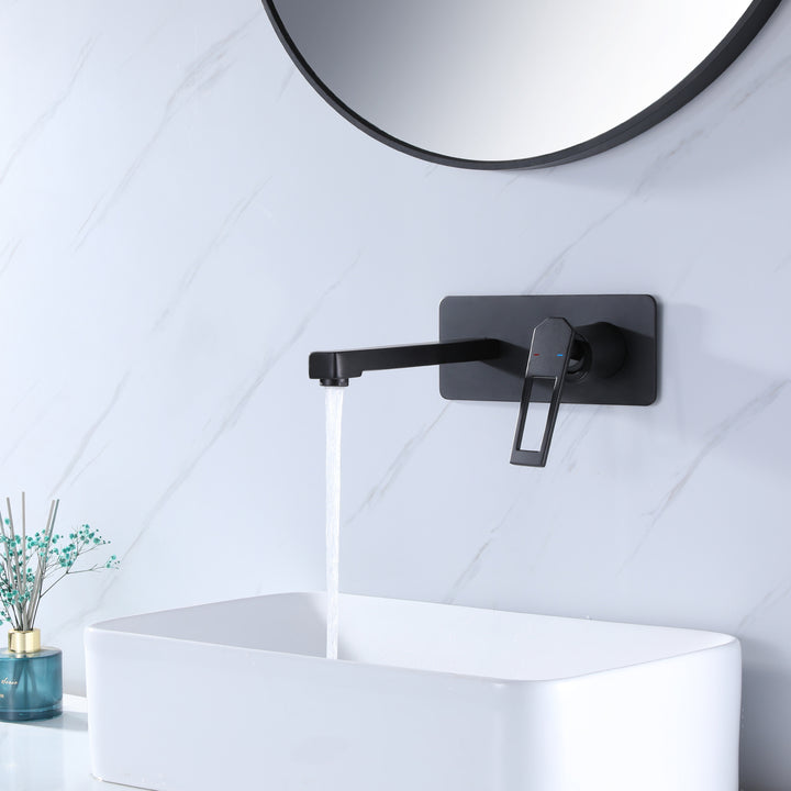 Modern Wall Mounted Matte Black Bathroom Faucet With Deck