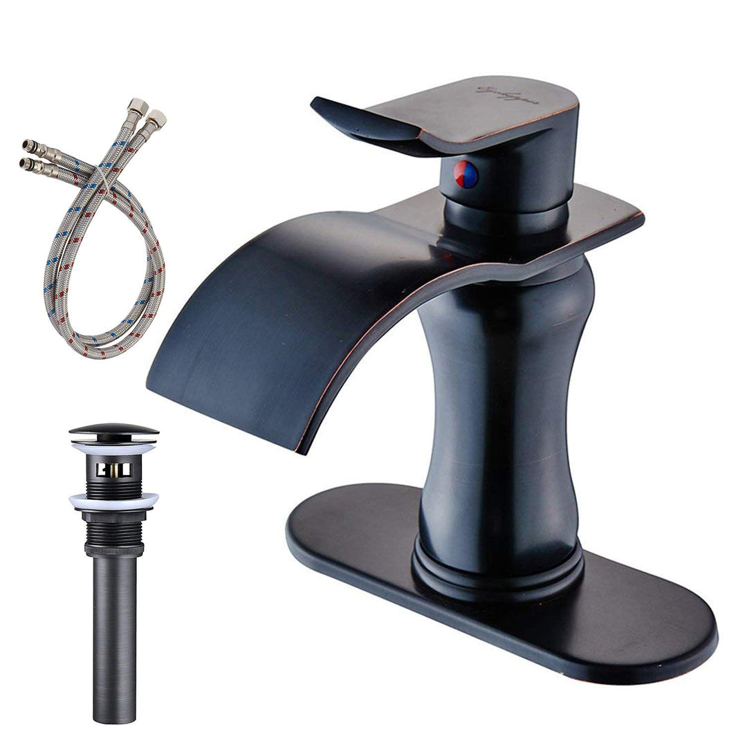 Single-Handle Bathroom Faucet with Deckplate Included and Supply Lines