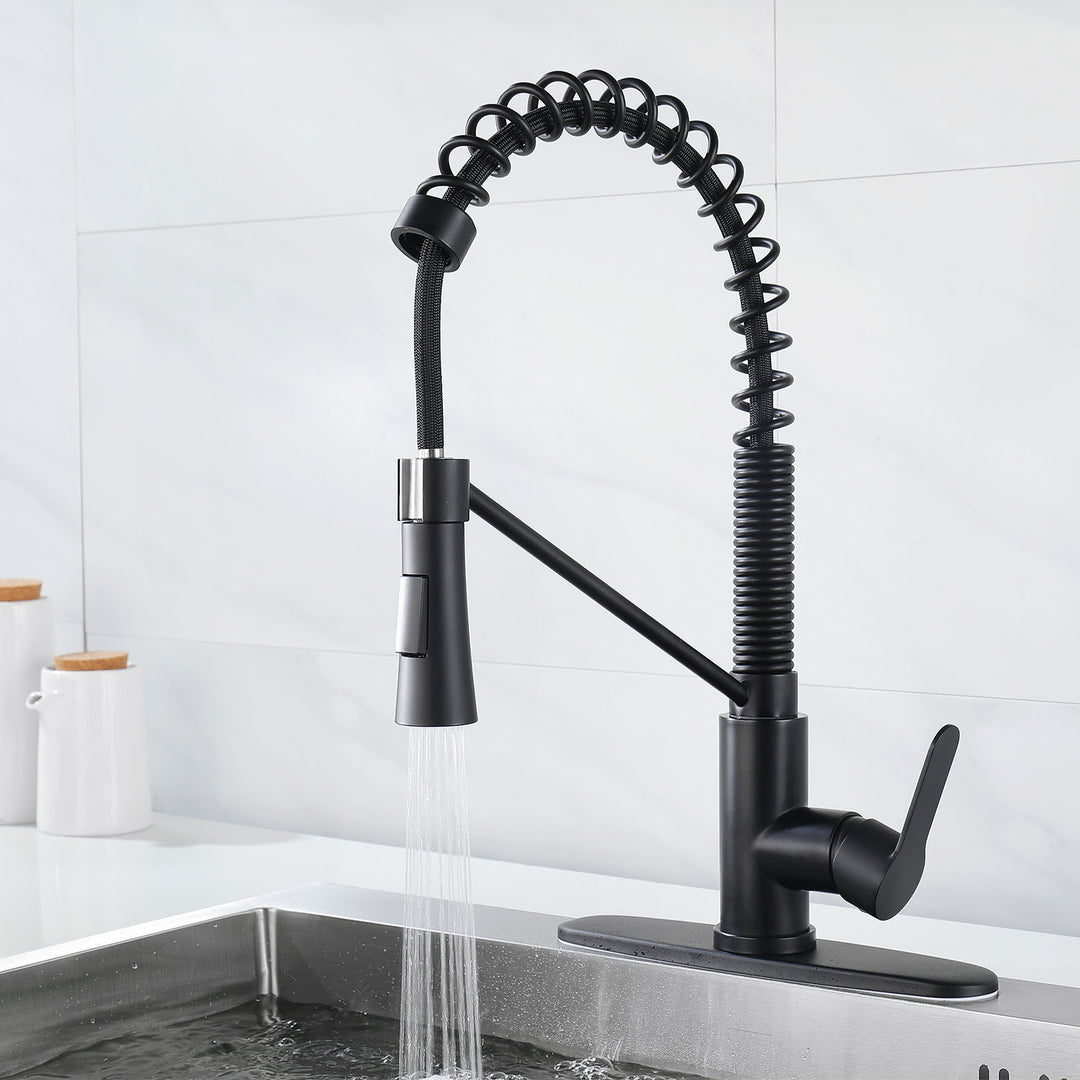 Matte Black Kitchen Faucet with Soap Dispenser with Pull Down Sprayer Utility Laundry Single Handle Kitchen Sink Faucet