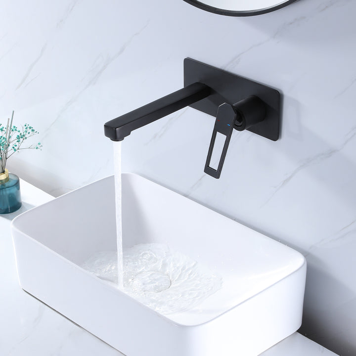 Modern Wall Mounted Matte Black Bathroom Faucet With Deck