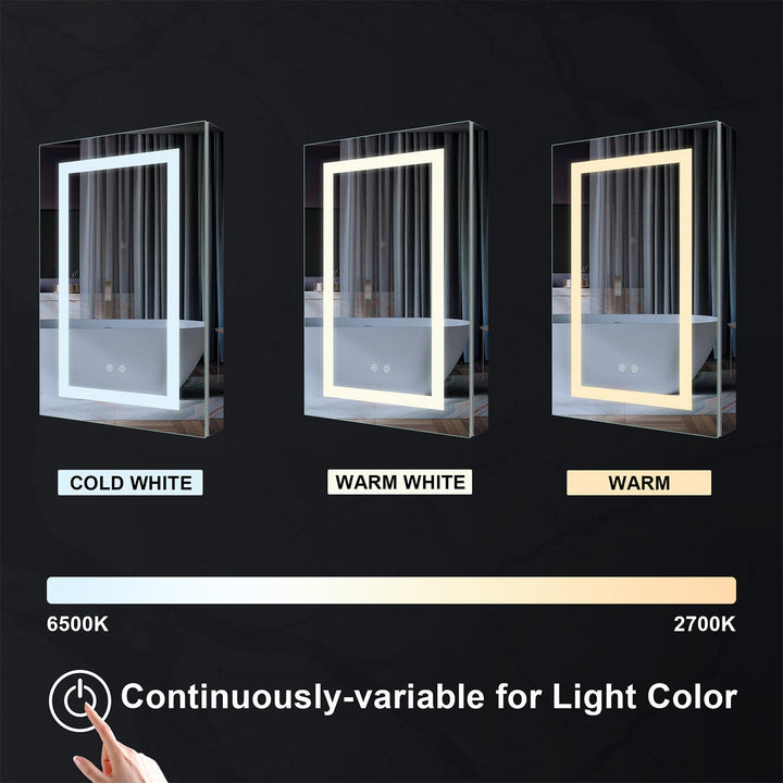 20" x 30" LED Lighted Surface/Recessed Mount Silver Mirrored Medicine Cabinet with Outlet Right Side