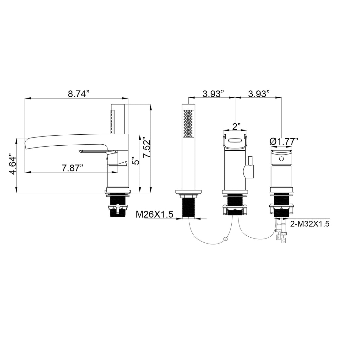 Deck Mounted Waterfall Roman Tub Faucet With Handshower