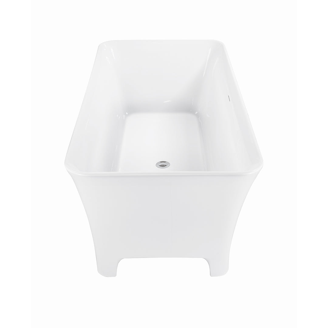 59" Acrylic Retangle Shape Freestanding Bathtub in Glossy White