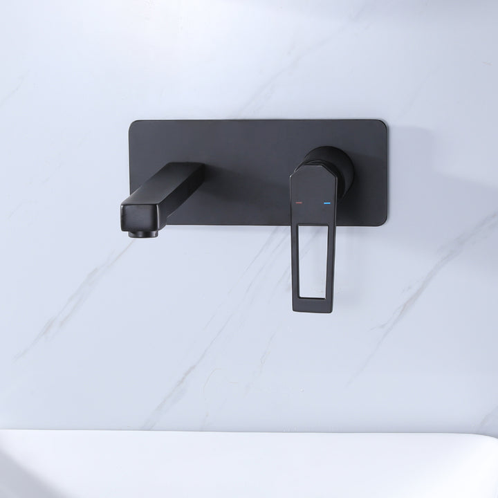 Modern Wall Mounted Matte Black Bathroom Faucet With Deck