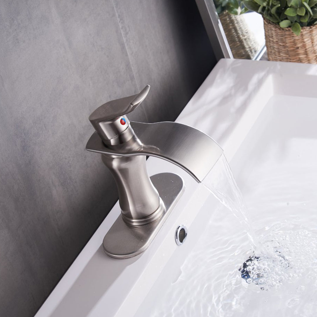 Single-Handle Bathroom Faucet with Deckplate Included and Supply Lines