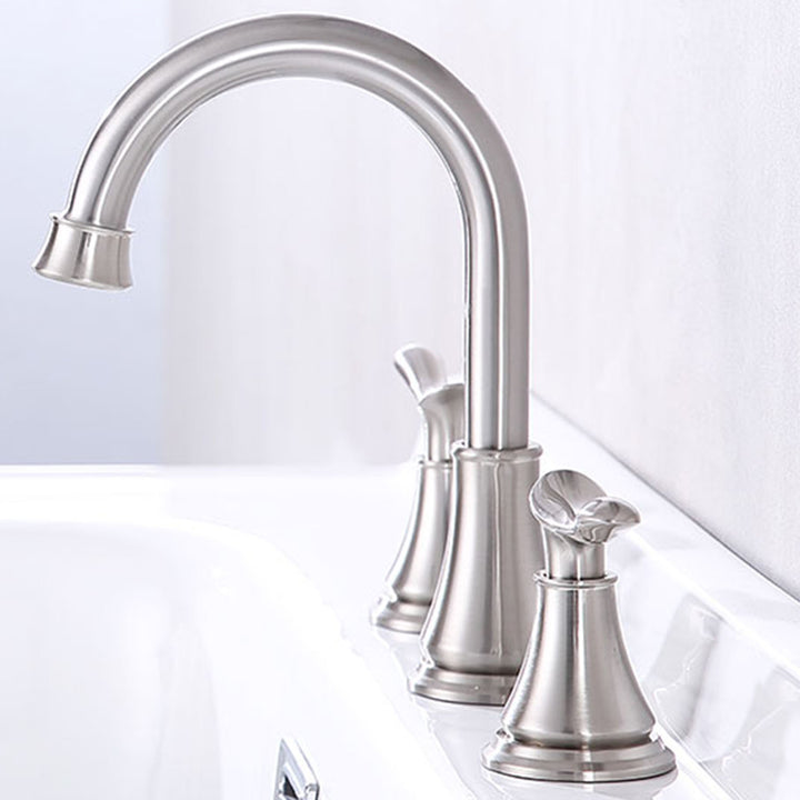 2-Handle 8 inch Widespread Bathroom Sink Faucet Lavatory Faucet 3 Hole With Pop Up Drain Assembly