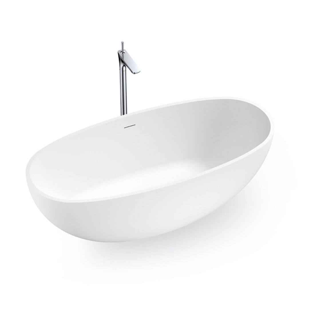 65'' Modern Oval Stone Resin Solid Surface  Freestanding Soaking Bathtub