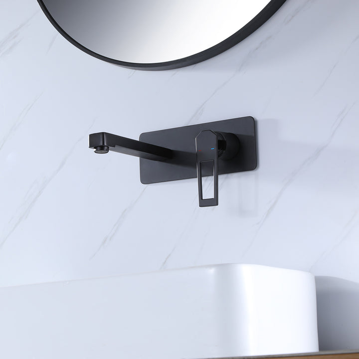 Modern Wall Mounted Matte Black Bathroom Faucet With Deck