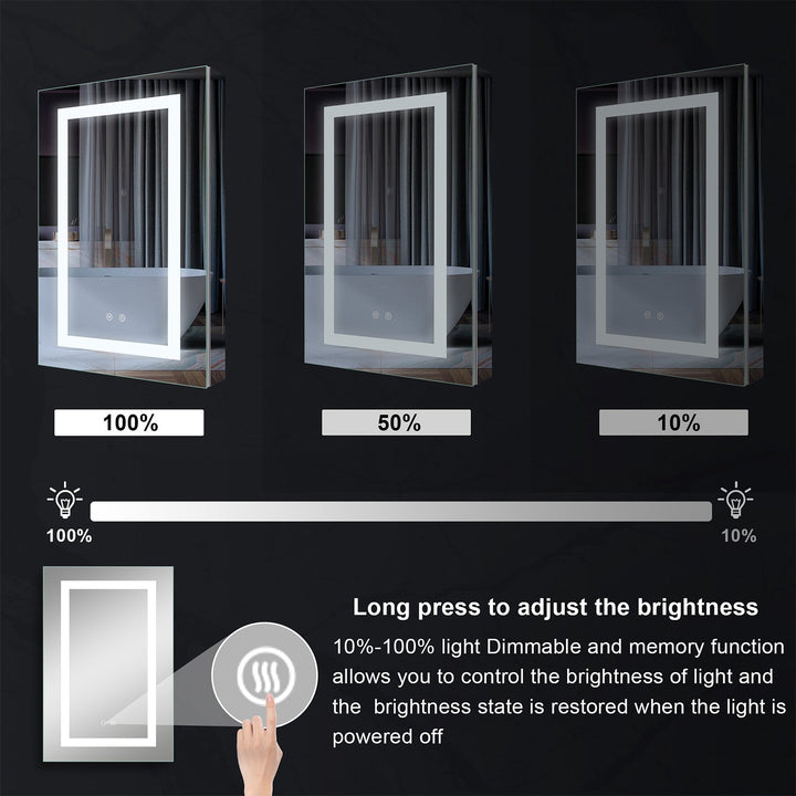 20" x 30" LED Lighted Surface/Recessed Mount Silver Mirrored Medicine Cabinet with Outlet Right Side