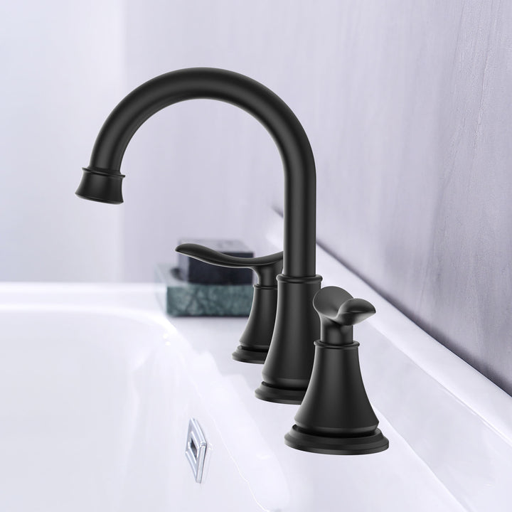 2-Handle 8 inch Widespread Bathroom Sink Faucet Lavatory Faucet 3 Hole With Pop Up Drain Assembly