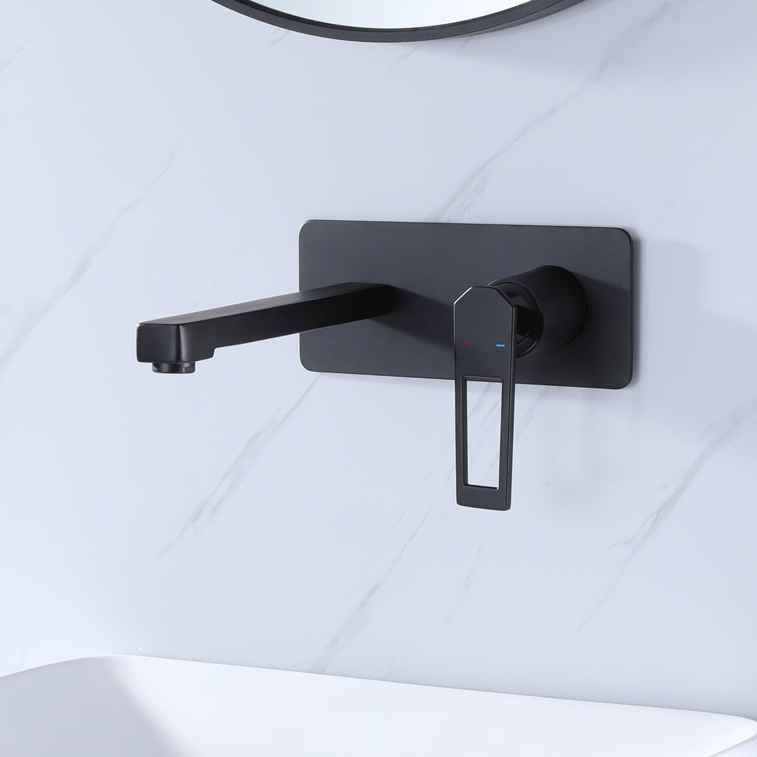 Modern Wall Mounted Matte Black Bathroom Faucet With Deck