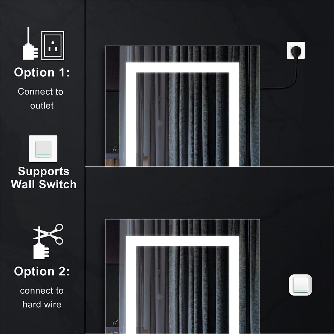 20" x 30" LED Lighted Surface/Recessed Mount Silver Mirrored Medicine Cabinet with Outlet Right Side