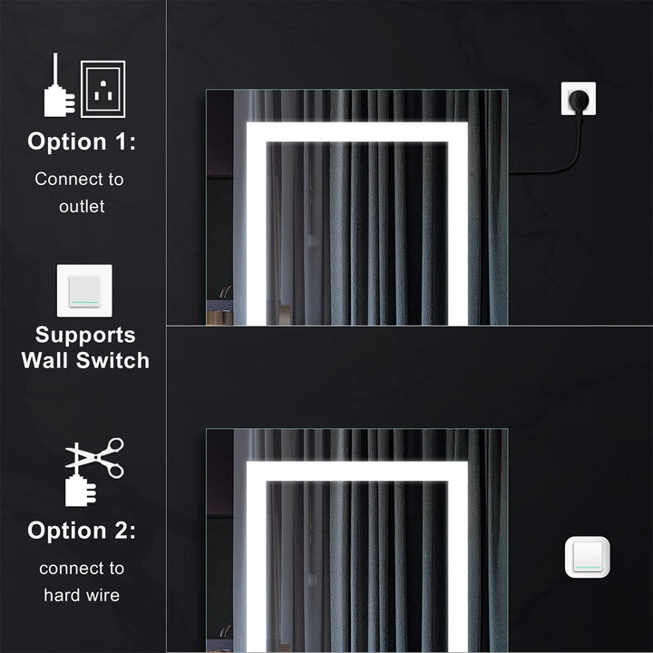 20" x 30" LED Lighted Surface/Recessed Mount Silver Mirrored Medicine Cabinet with Outlet Right Side