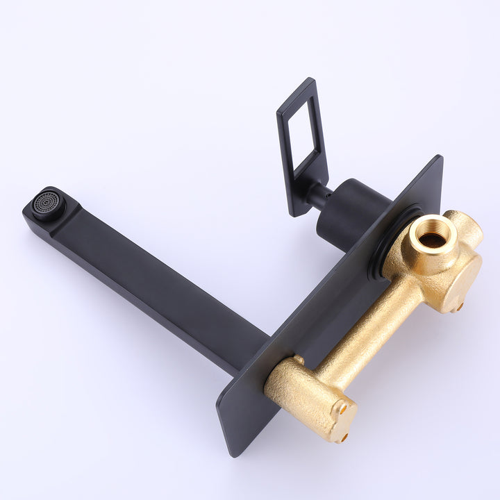 Modern Wall Mounted Matte Black Bathroom Faucet With Deck