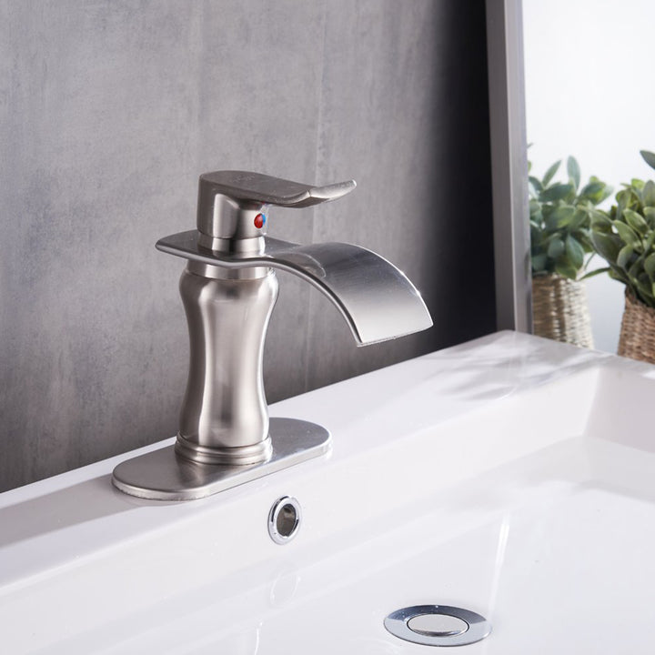 Single-Handle Bathroom Faucet with Deckplate Included and Supply Lines