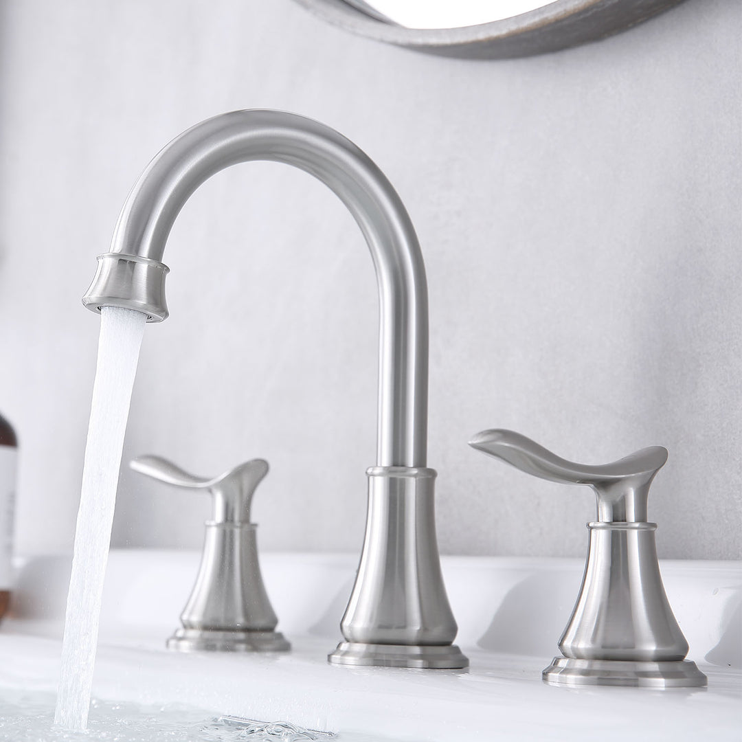 2-Handle 8 inch Widespread Bathroom Sink Faucet Lavatory Faucet 3 Hole With Pop Up Drain Assembly