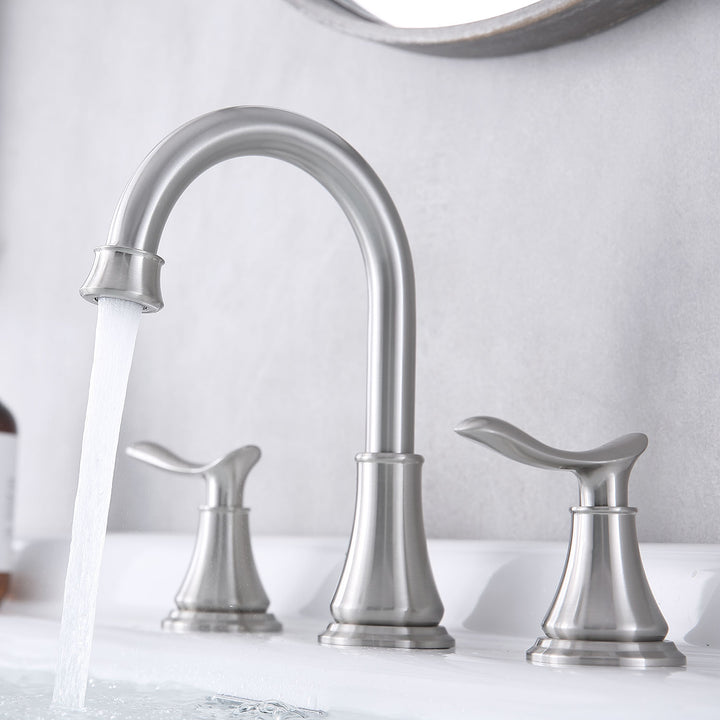 2-Handle 8 inch Widespread Bathroom Sink Faucet Lavatory Faucet 3 Hole With Pop Up Drain Assembly