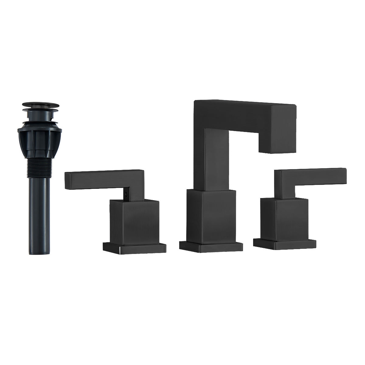 Matte Black 8 Inch Widespread Bathroom Faucet 2 Handle with Pop Up Drain