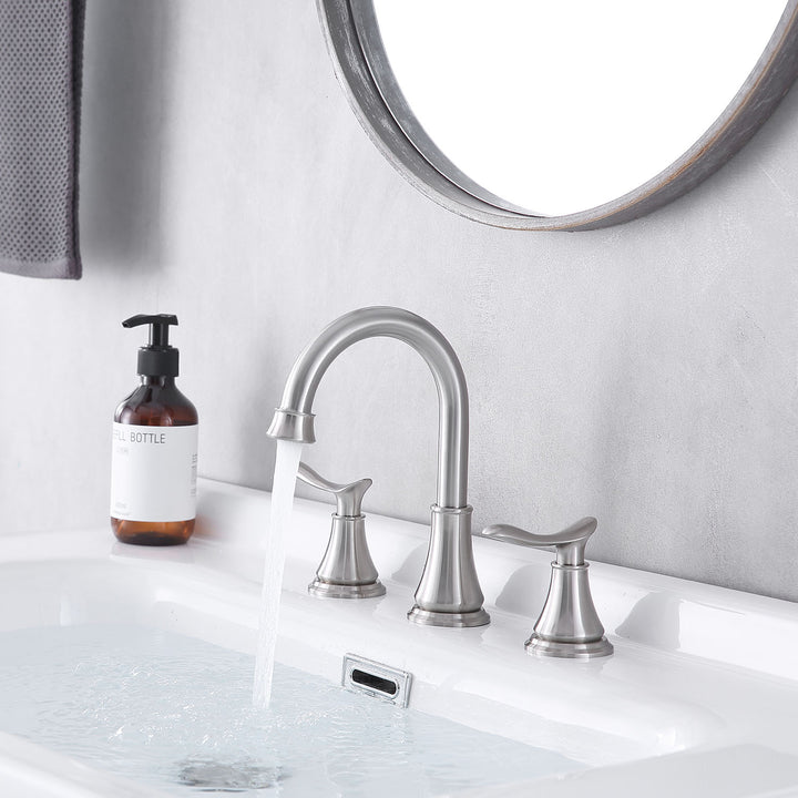 2-Handle 8 inch Widespread Bathroom Sink Faucet Lavatory Faucet 3 Hole With Pop Up Drain Assembly
