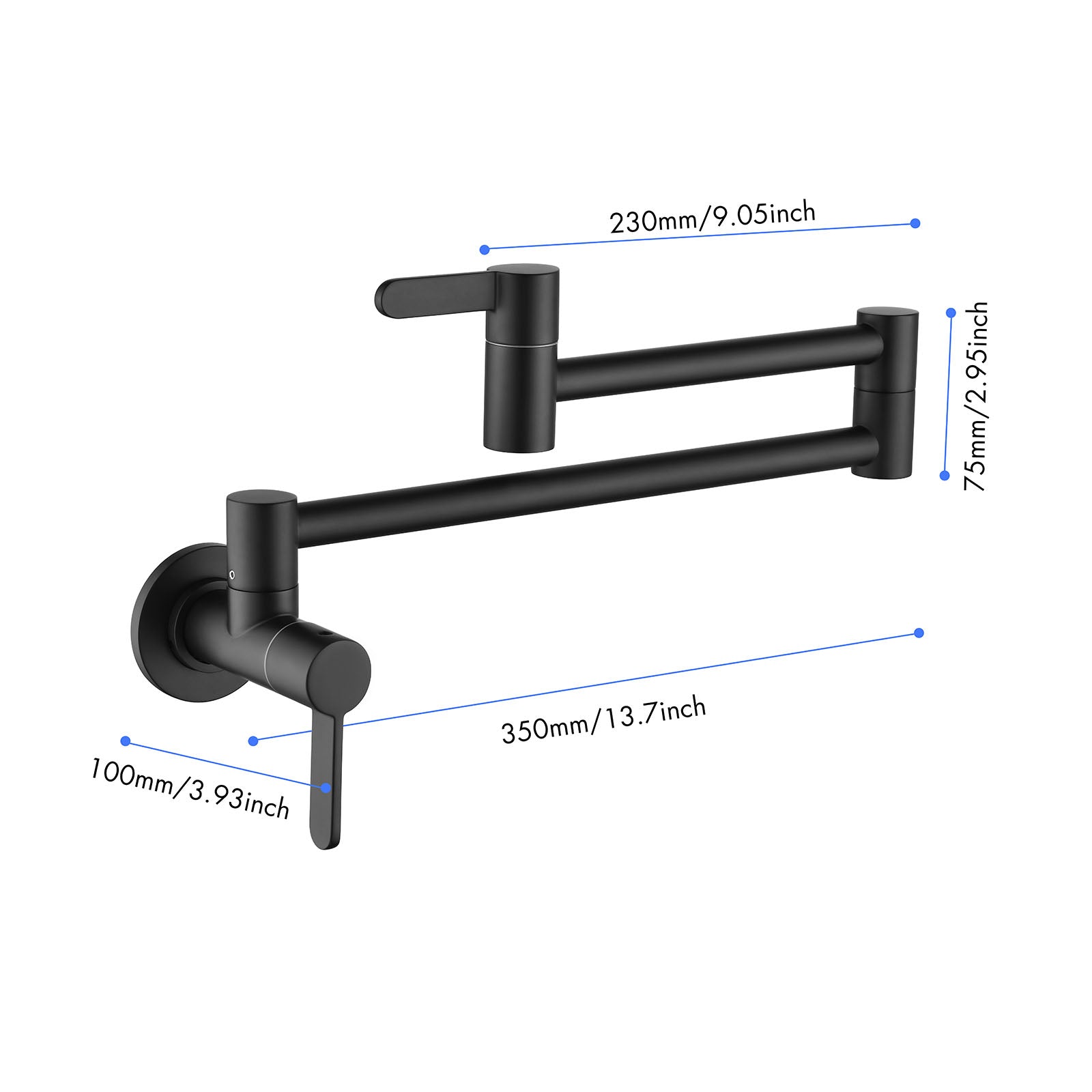 Contemporary 2-Handle Wall-Mounted Pot Filler in Matte Black