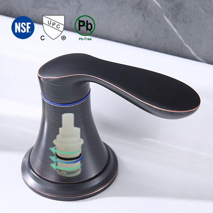 2-Handle 8 inch Widespread Bathroom Sink Faucet 3 Hole 360° Swivel Spout Vanity Sink Basin Faucets with Pop Up Drain Assembly