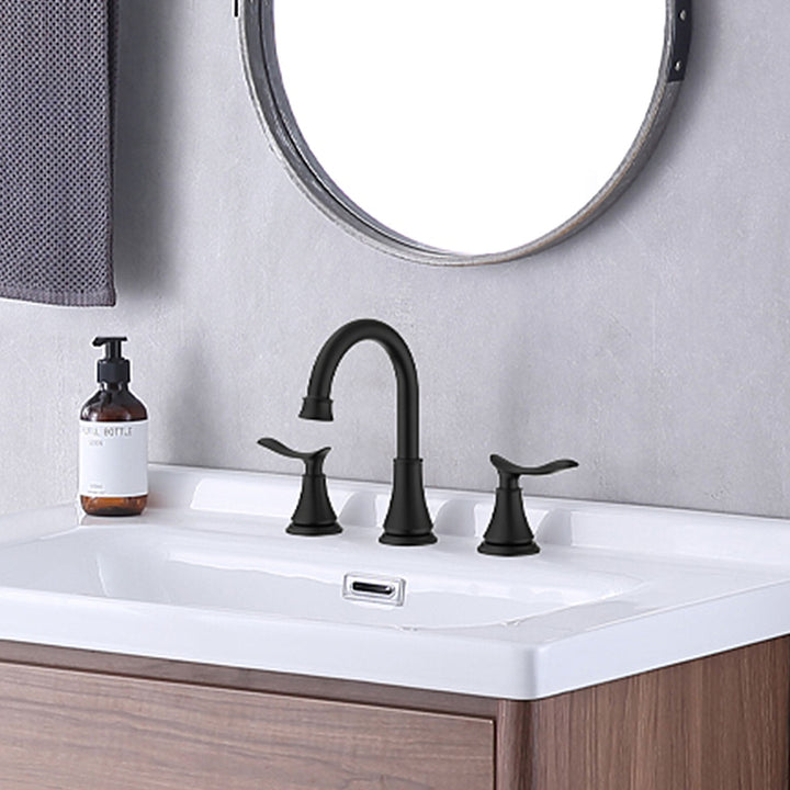 2-Handle 8 inch Widespread Bathroom Sink Faucet Lavatory Faucet 3 Hole With Pop Up Drain Assembly