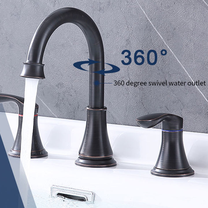 2-Handle 8 inch Widespread Bathroom Sink Faucet 3 Hole 360° Swivel Spout Vanity Sink Basin Faucets with Pop Up Drain Assembly