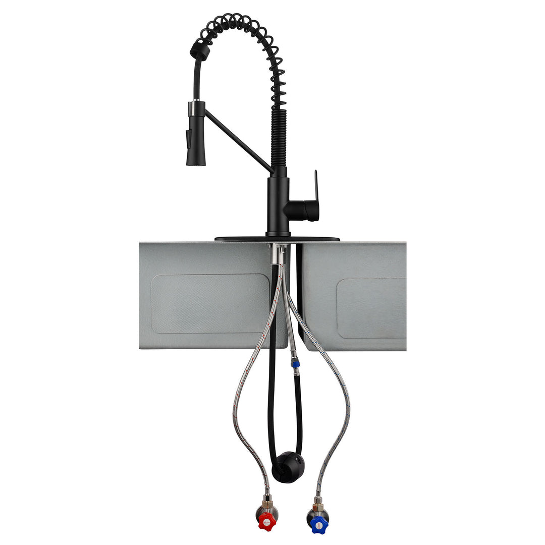 Matte Black Kitchen Faucet with Soap Dispenser with Pull Down Sprayer Utility Laundry Single Handle Kitchen Sink Faucet