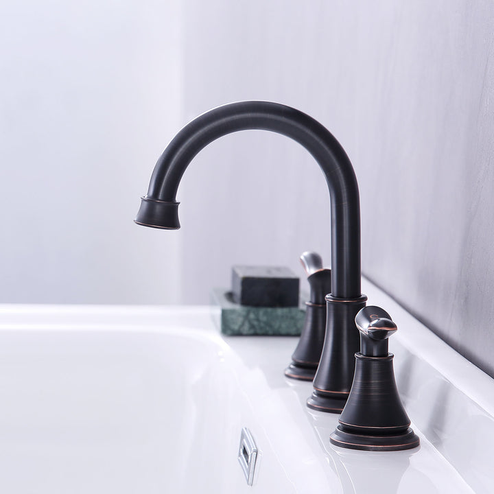 2-Handle 8 inch Widespread Bathroom Sink Faucet Lavatory Faucet 3 Hole With Pop Up Drain Assembly