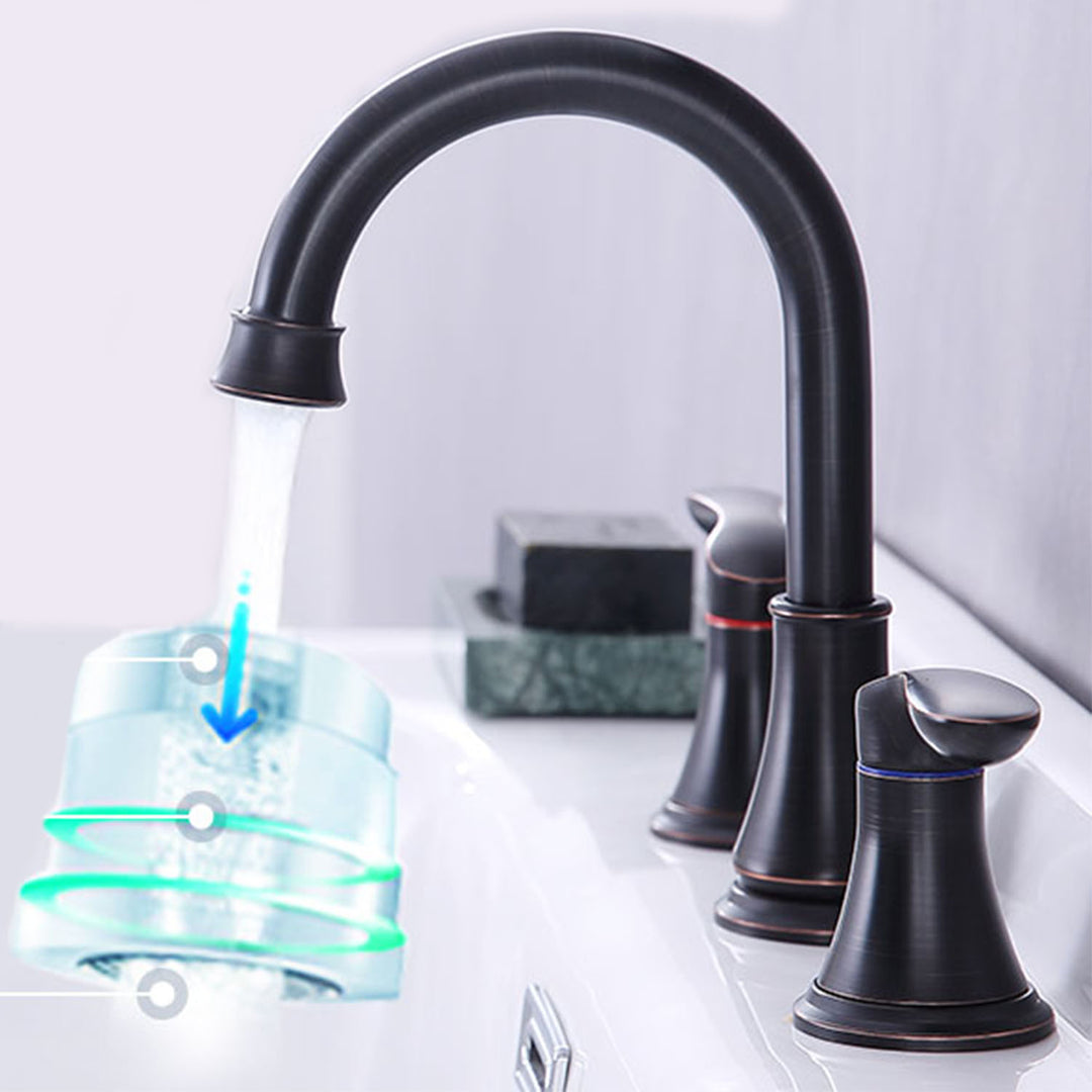 2-Handle 8 inch Widespread Bathroom Sink Faucet 3 Hole 360° Swivel Spout Vanity Sink Basin Faucets with Pop Up Drain Assembly