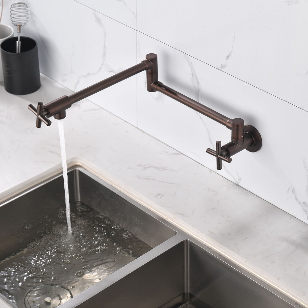 Contemporary 2-Handle Wall-Mounted Pot Filler in Bronze