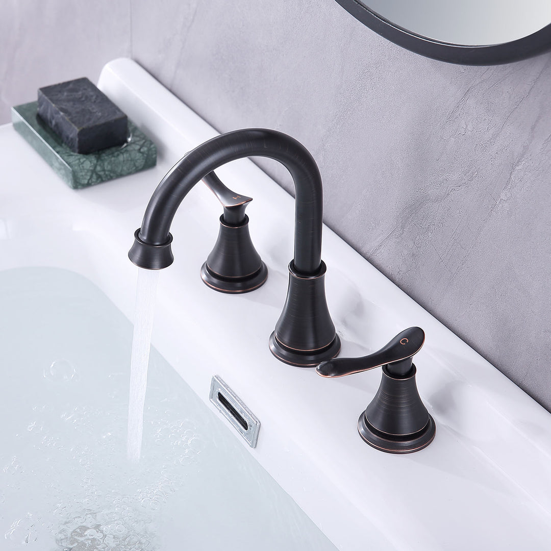 2-Handle 8 inch Widespread Bathroom Sink Faucet Lavatory Faucet 3 Hole With Pop Up Drain Assembly