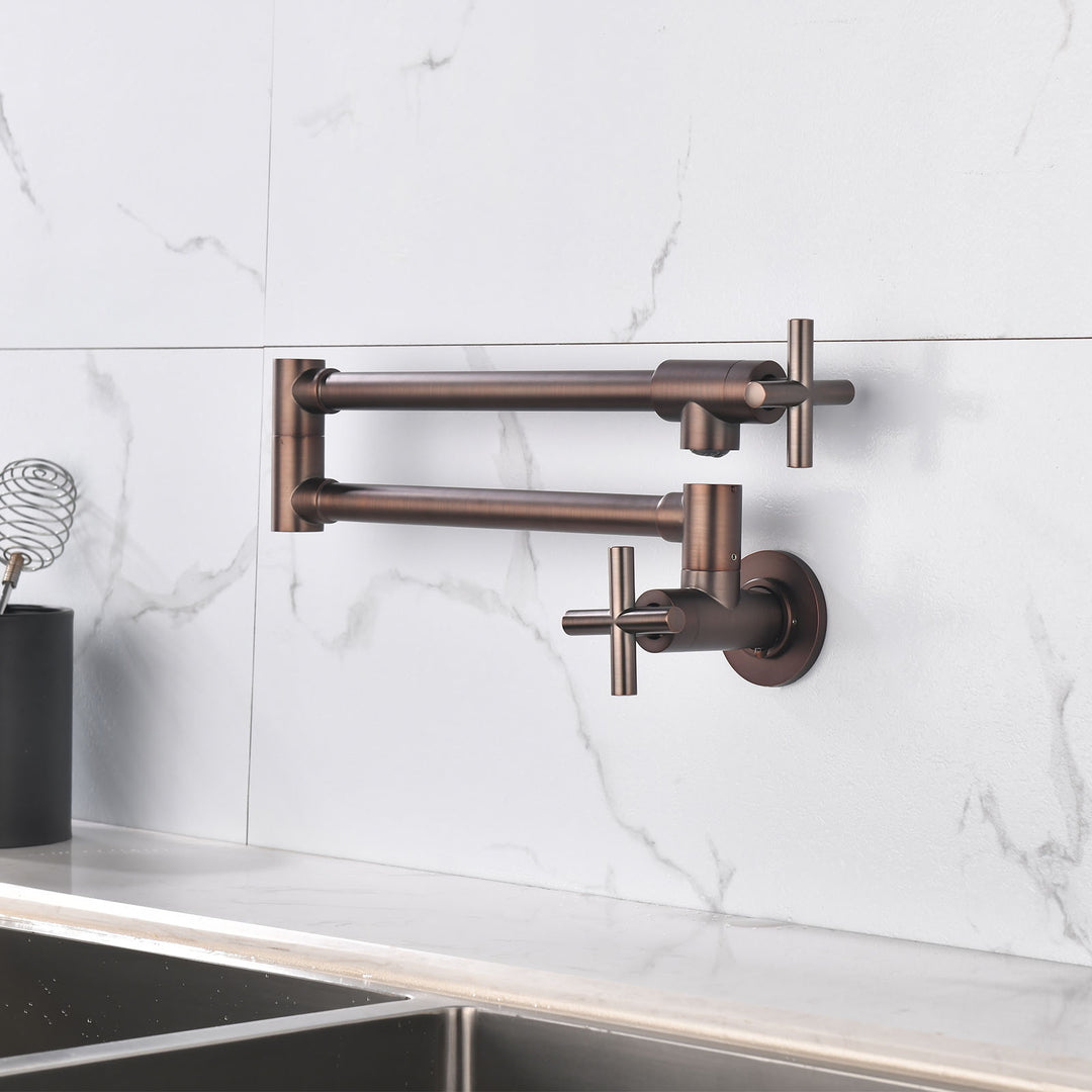 Contemporary 2-Handle Wall-Mounted Pot Filler in Bronze