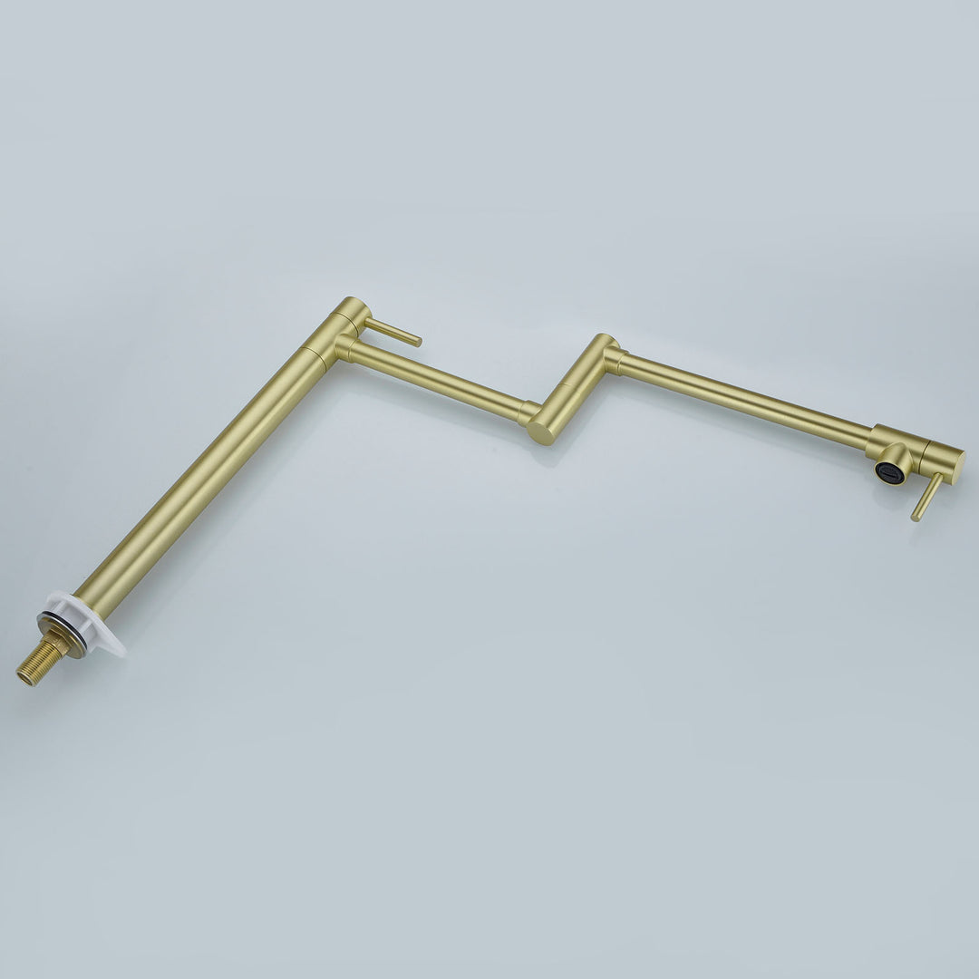 Farmhouse Double Handle Wall Mount Pot Filler with Solid Brass in Brushed Gold