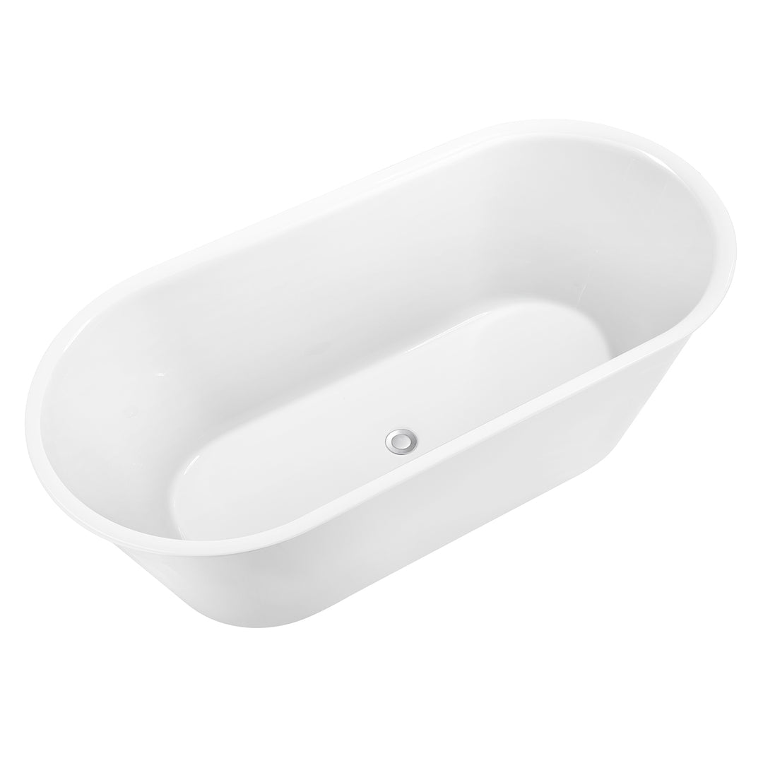 59" Acrylic Alcove Oval-shaped Freestanding Soaking White Bathtub