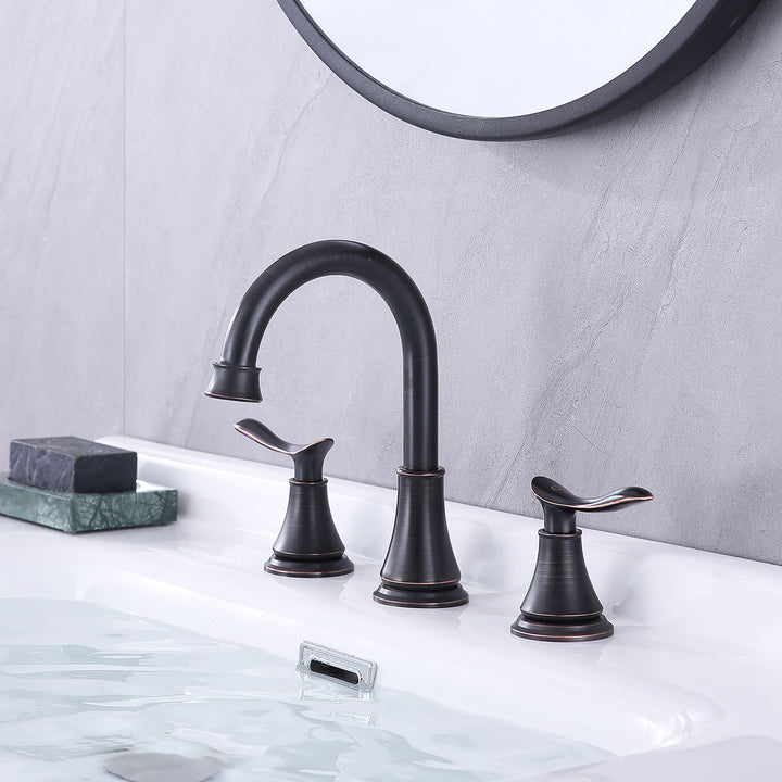 2-Handle 8 inch Widespread Bathroom Sink Faucet Lavatory Faucet 3 Hole With Pop Up Drain Assembly