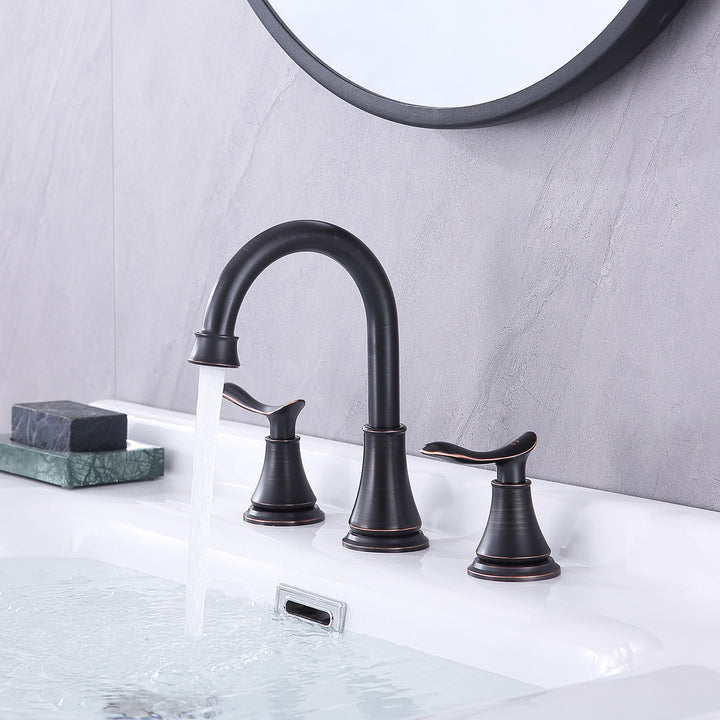 2-Handle 8 inch Widespread Bathroom Sink Faucet Lavatory Faucet 3 Hole With Pop Up Drain Assembly