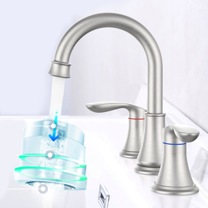 2-Handle 8 inch Widespread Bathroom Sink Faucet 3 Hole 360° Swivel Spout Vanity Sink Basin Faucets with Pop Up Drain Assembly