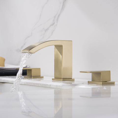 Waterfall Widespread 2 Handles Bathroom Sink Faucet Brushed Gold