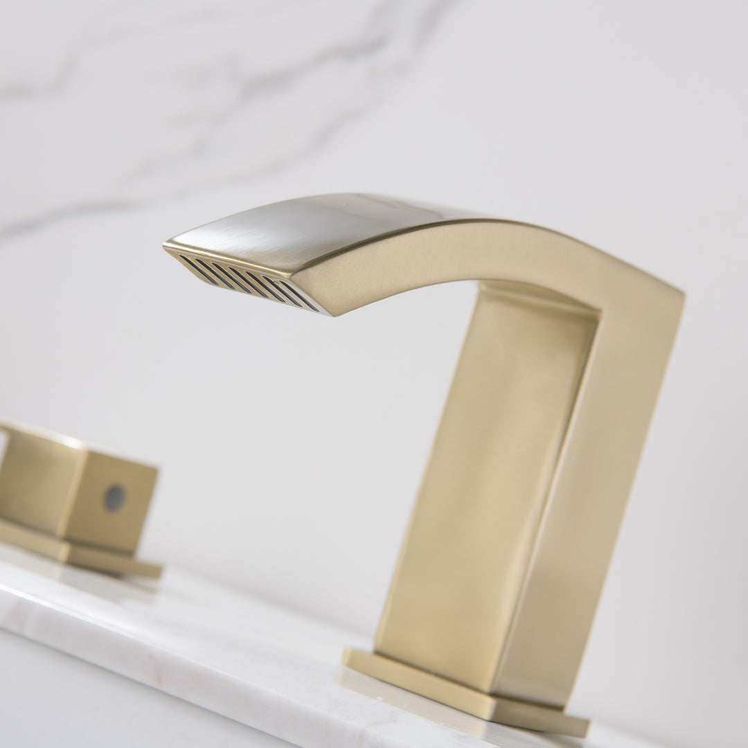 Waterfall Widespread 2 Handles Bathroom Sink Faucet Brushed Gold