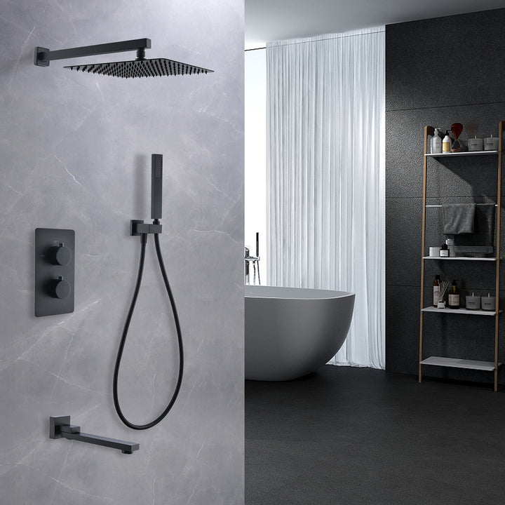 10 inch Wall Mounted Matte Black Thermostatic Shower System With Tub Spout